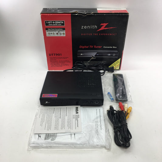Zenith DTT901 Converter Box With Remote and Cables in Original Packaging