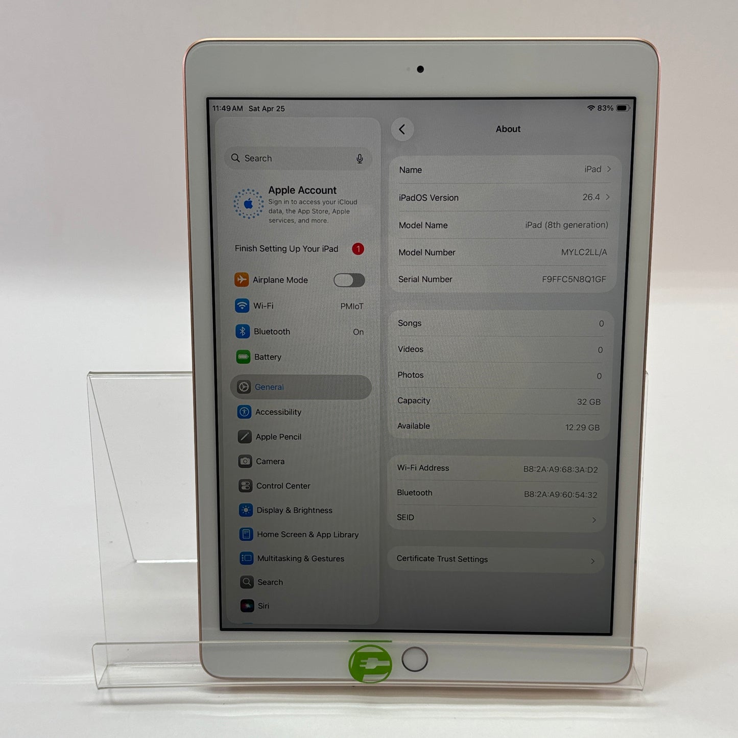 WiFi Only Apple iPad 8th Gen 32GB Gold