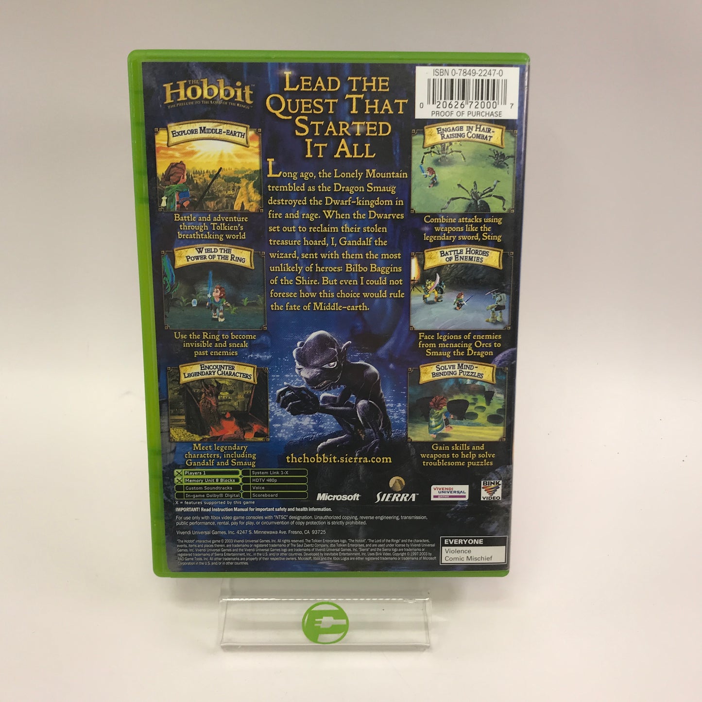 The Hobbit (Microsoft Xbox, 2003) CIB, Smaug The Dragon Card, Minty Disc