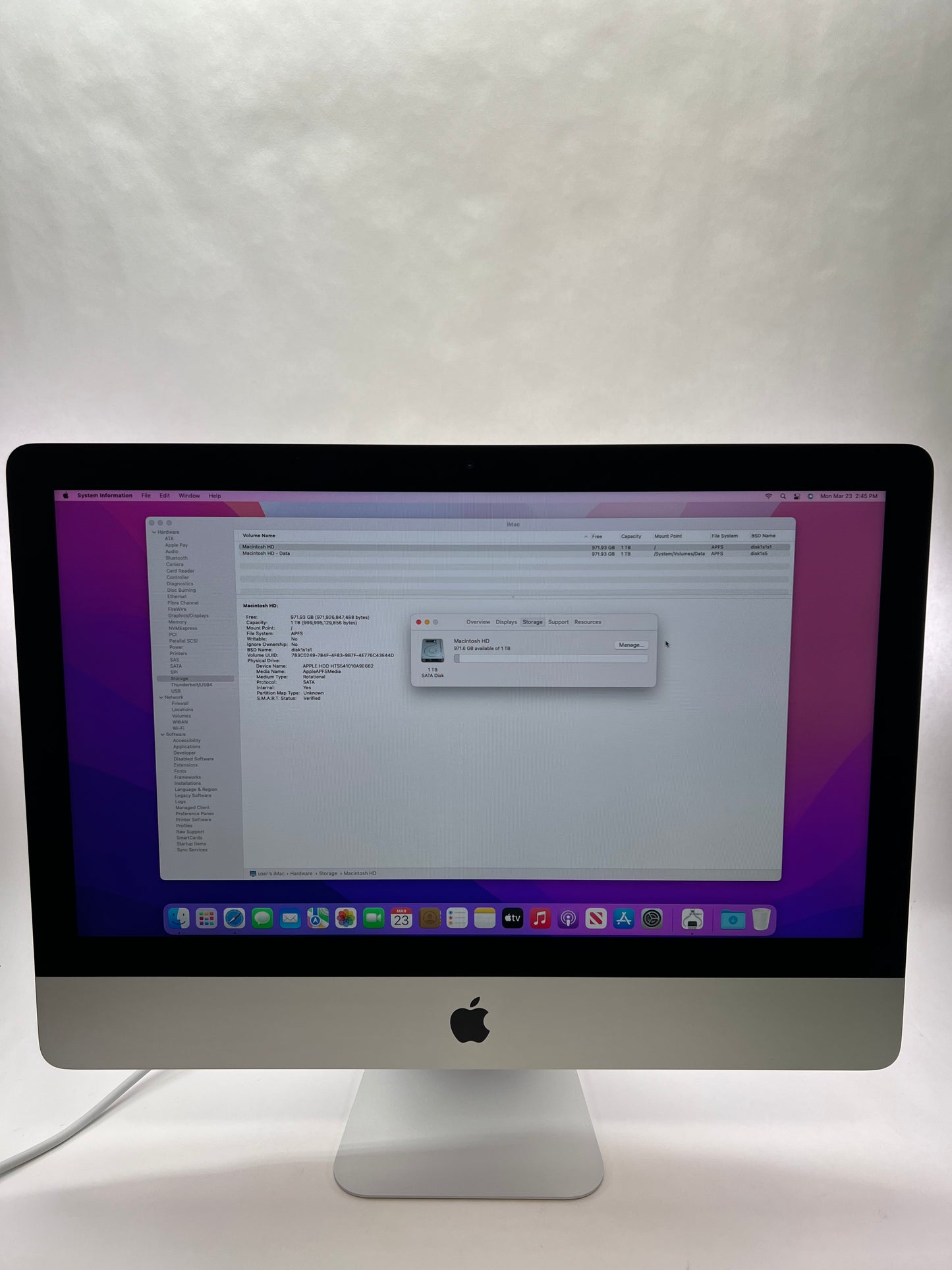 2015 Apple iMac 21.5" i7 3.1GHz 8GB RAM SSD Silver A1419