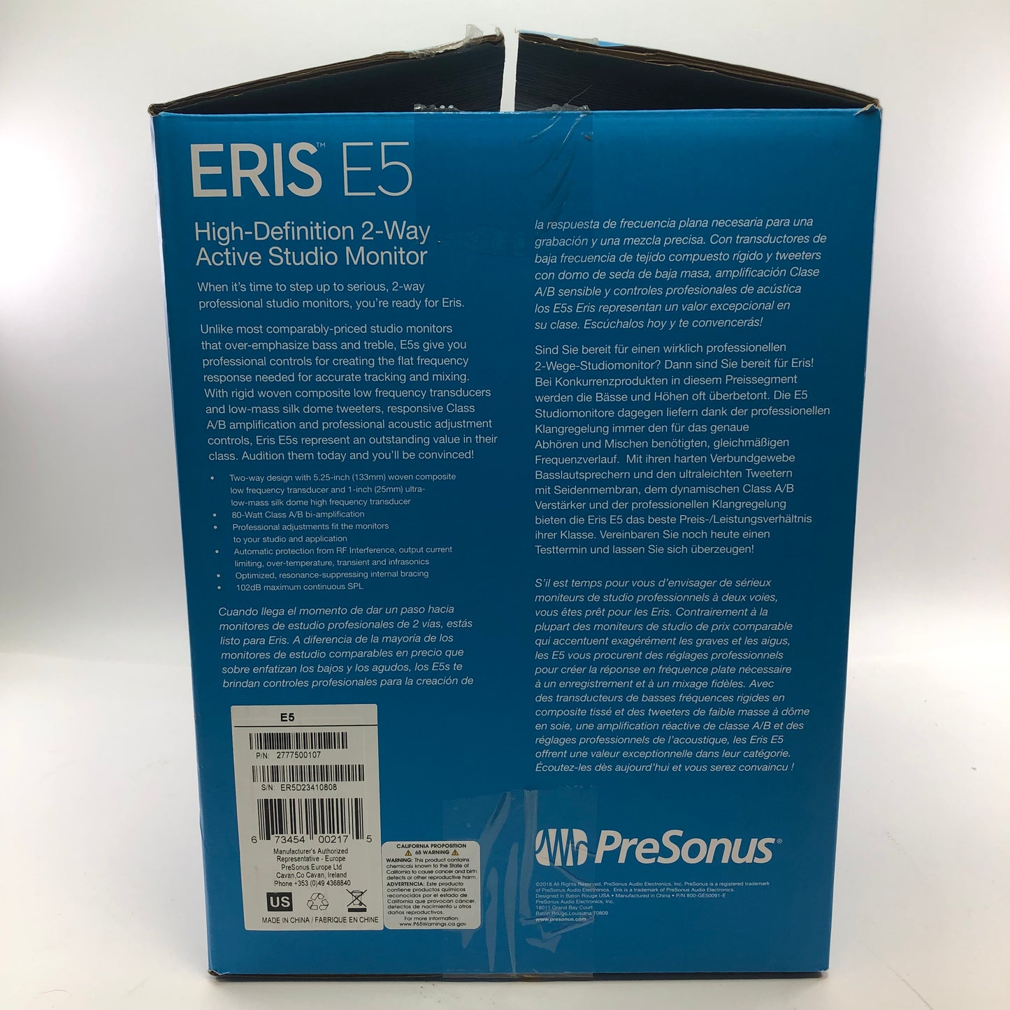 PreSonus Eris E5 HD 2-Way Active Near Field Studio Monitor Black