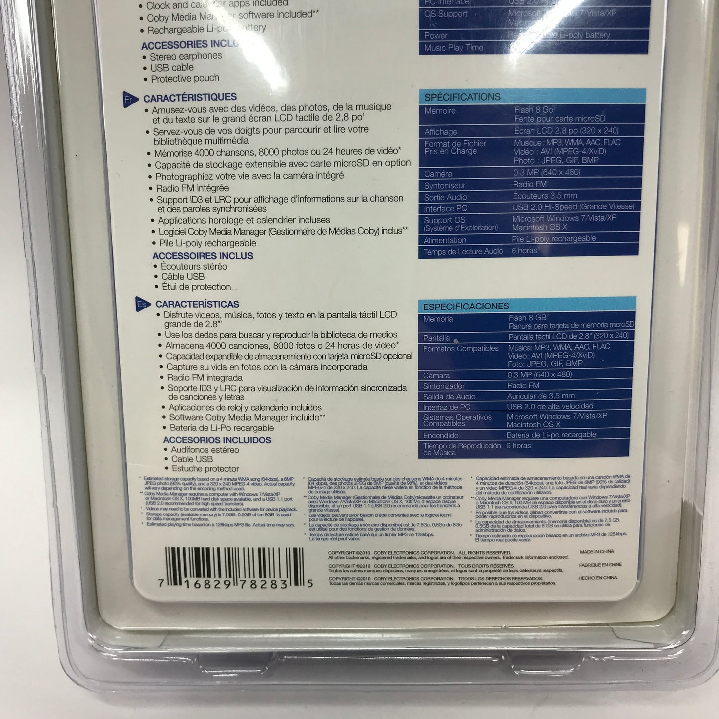 New Coby MP828-8G Touchscreen MP3 Video Player and Camera Factory Sealed