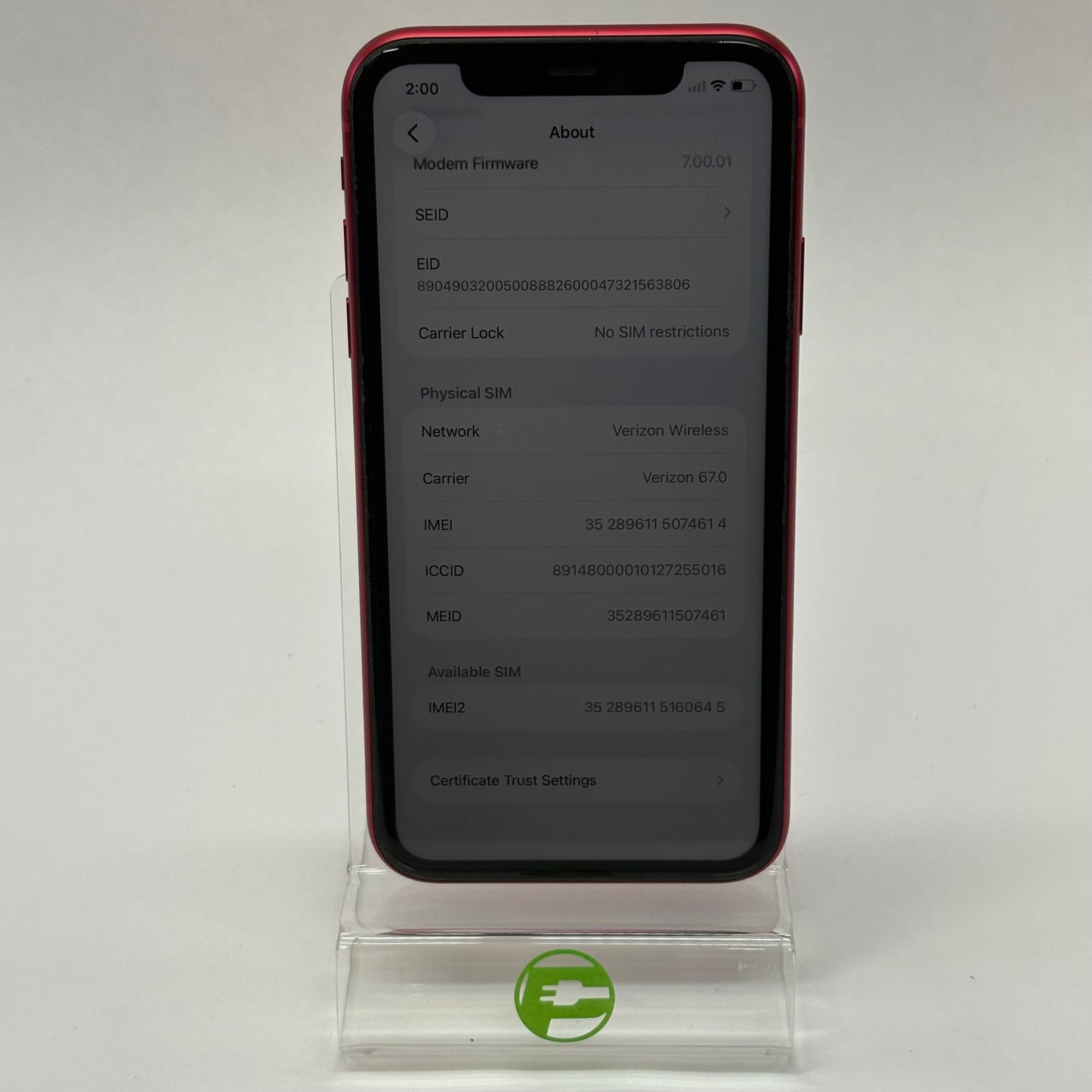 Unlocked Apple iPhone 11 64GB 26.2.1 Red MWL92LL/A