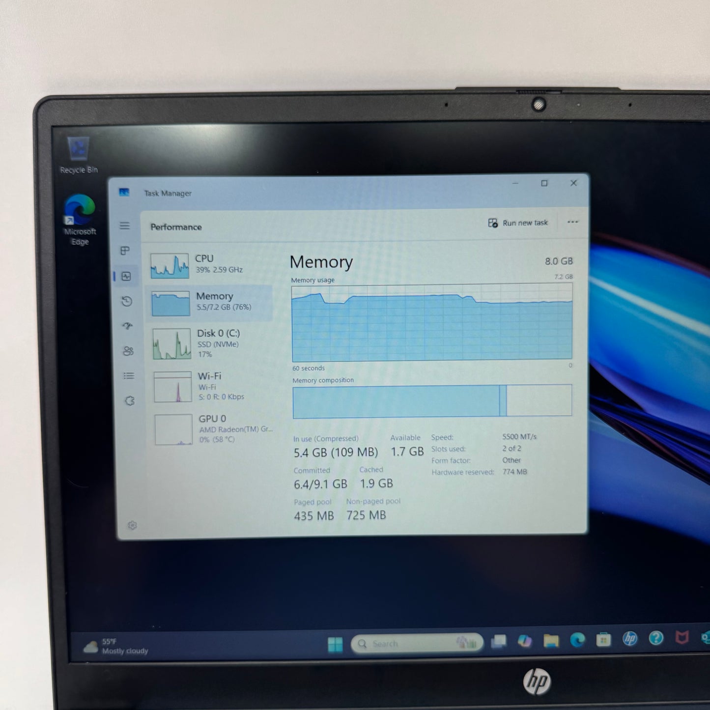 HP Laptop 15-FC0037 Ryzen 5 7520U 2.8GHz 8GB RAM 256GB SSD
