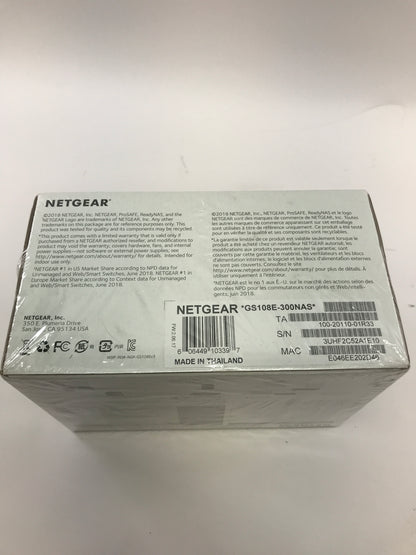 New Netgear Gigabit Ethernet Switch, 8 port 8-Port Gigabit Managed Switch GS108E