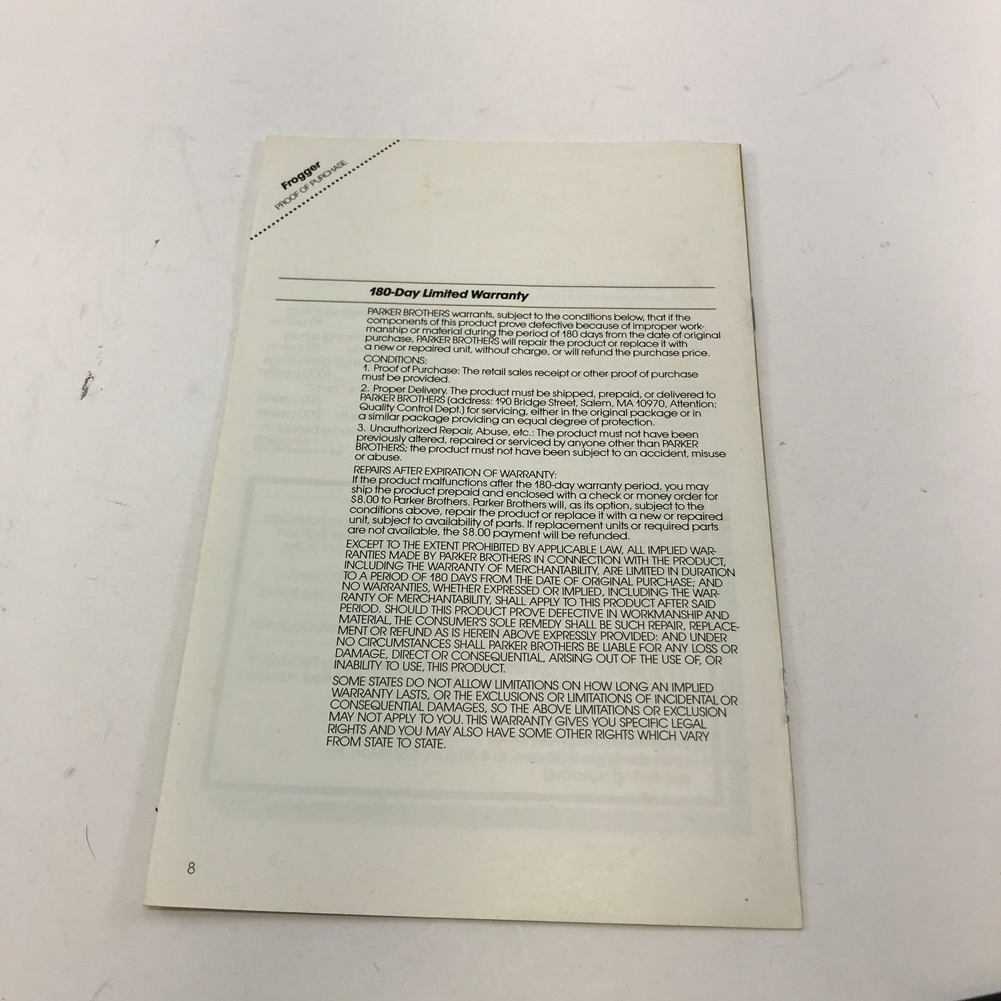 Frogger (Atari 400, 1979) Cartridge and Manual Only