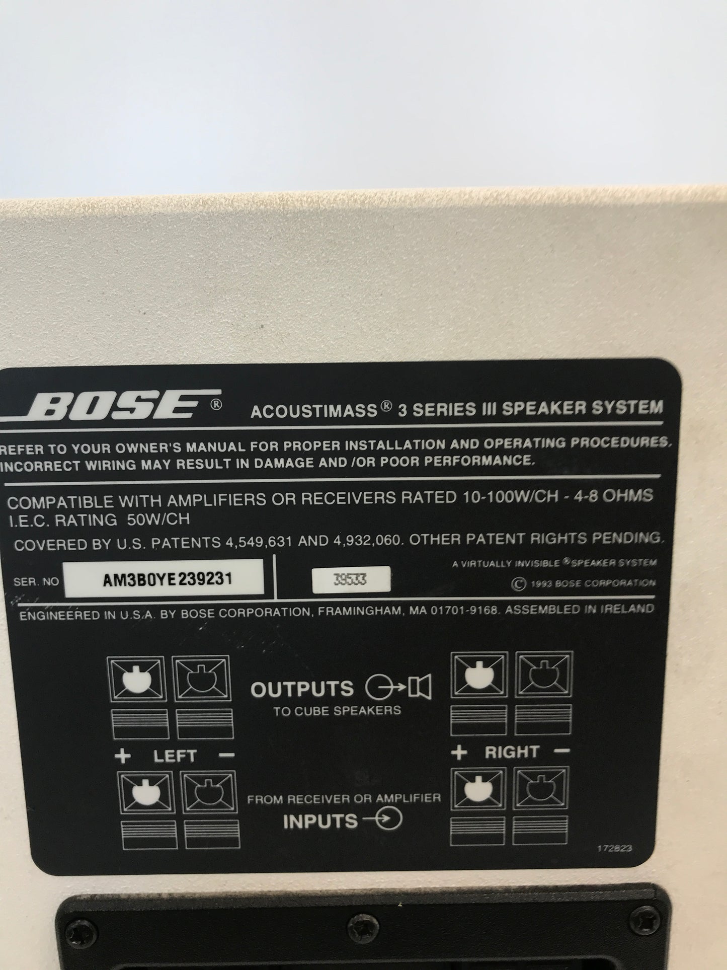BOSE Acoustimass 3 Series III Speaker System Subwoofer Only WHITE