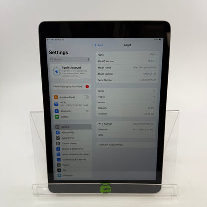 WiFi Only Apple iPad 9th Gen 64GB 18.6.2 Space gray MK2K3LL/A