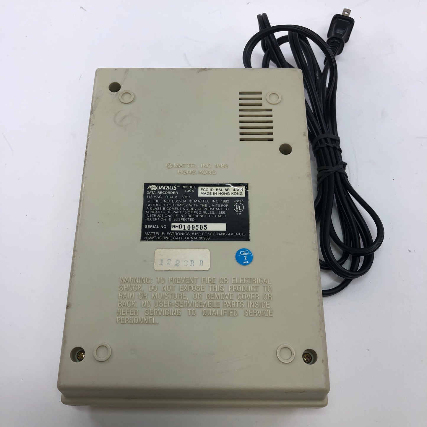 Mattel Electronics AQUARIUS 4394 Data Recorder w Cords Tested and Working