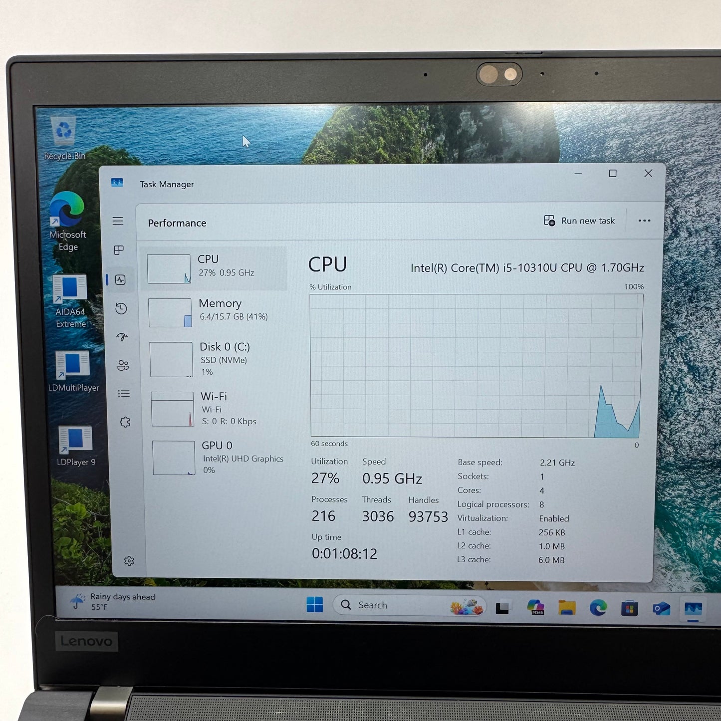 Lenovo ThinkPad T14 Gen 1 14" i5-10310U 2.2GHz 16GB RAM 500GB SSD