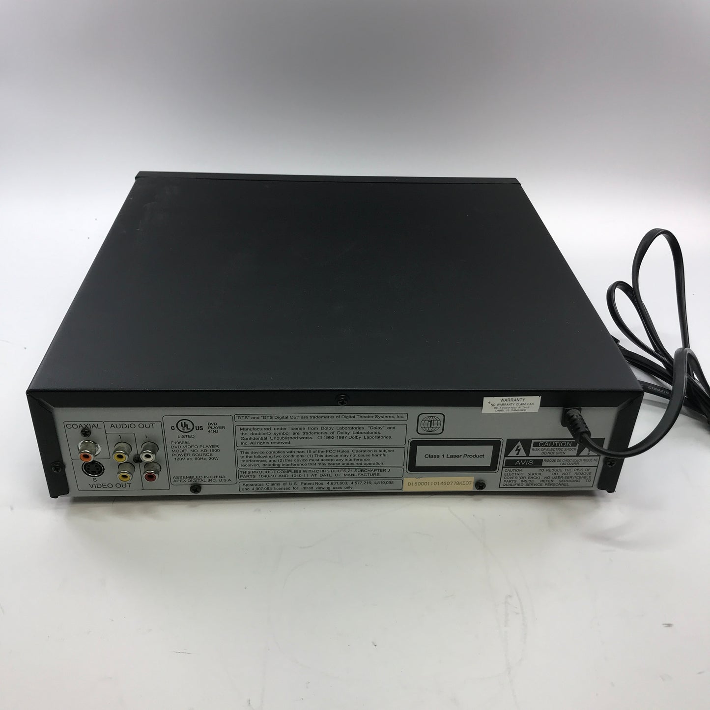 Apex Digital AD-1500 DVD/VCD/MPE/CD PLAYER E196084 w Manual and Remote