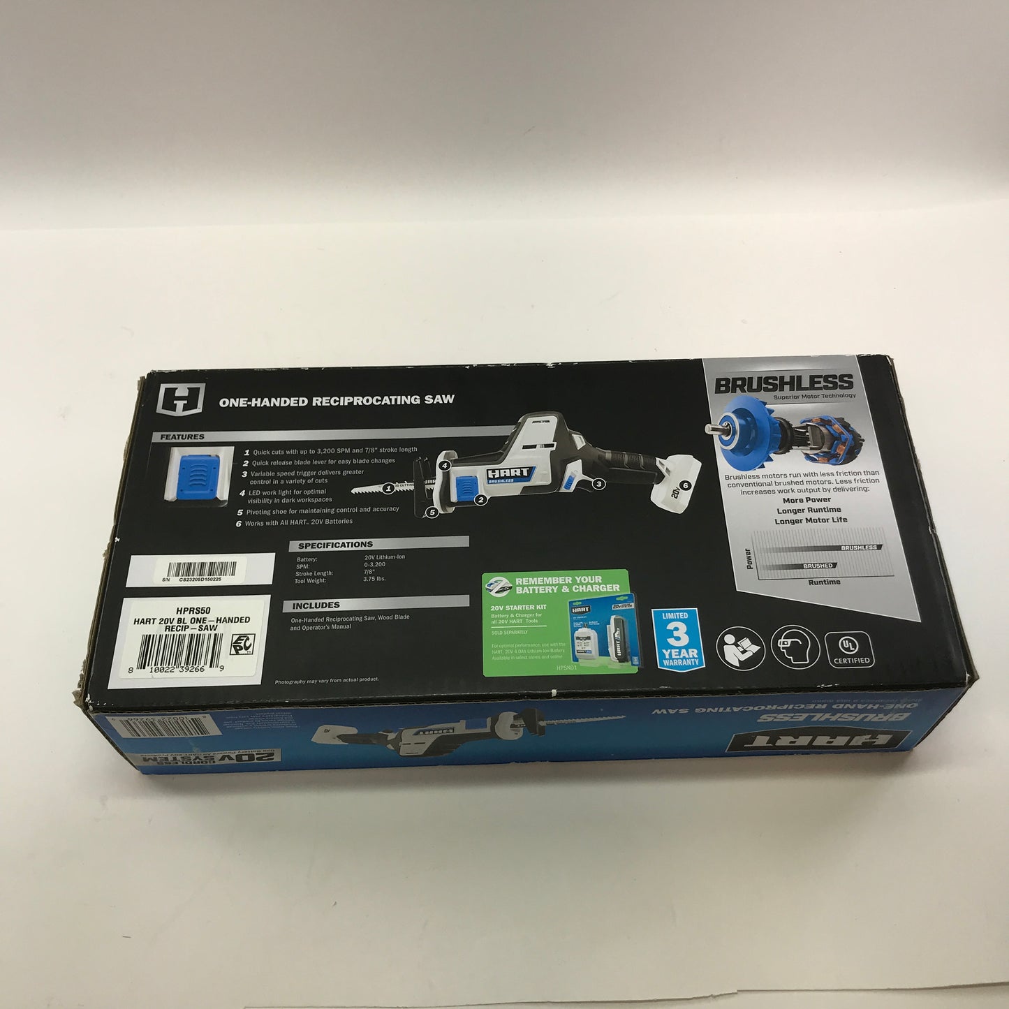 New Hart One-Handed Reciprocating Saw HPRS50 in Original Unopened Box