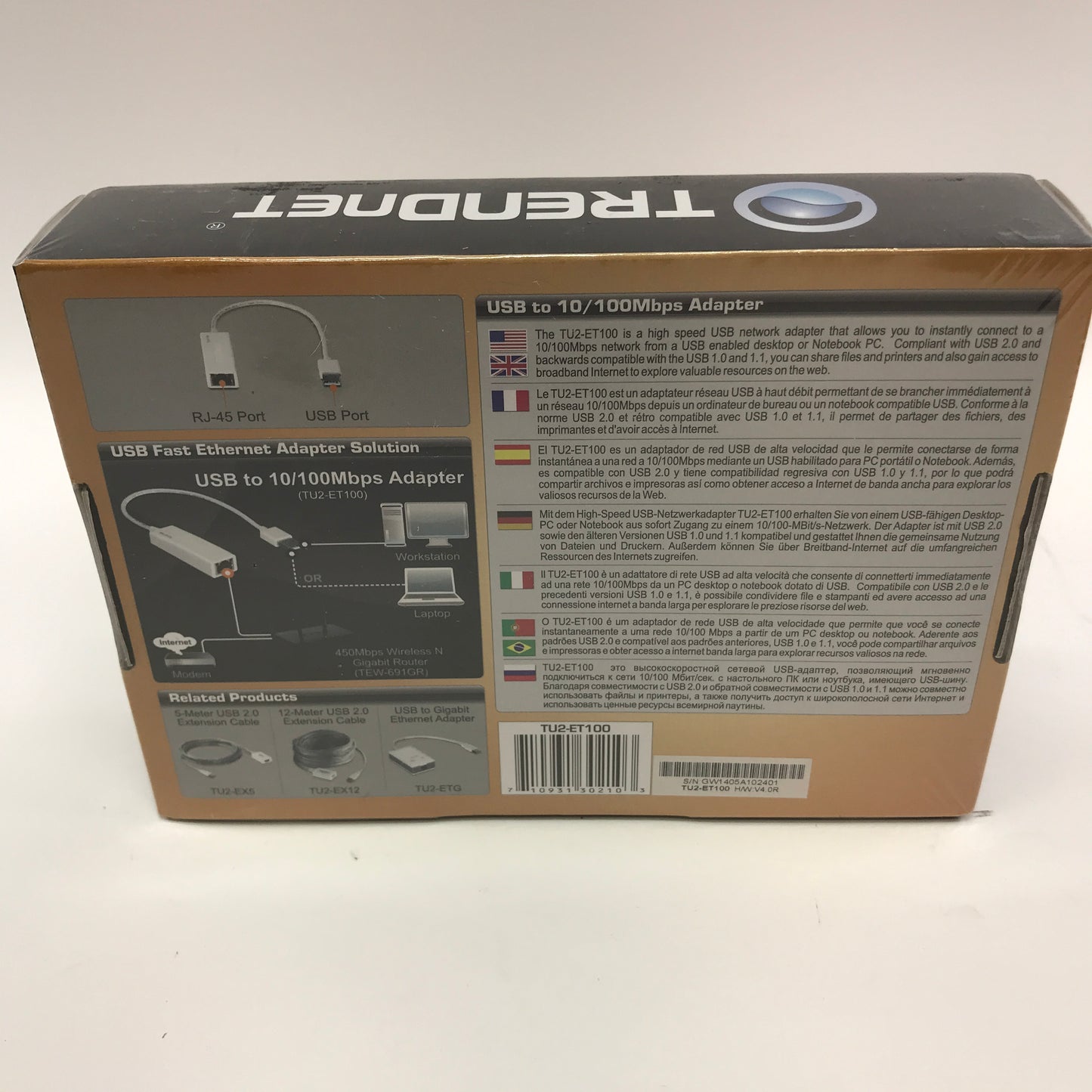 New TRENDnet USB to 10/100Mbps Adapter Network Adapter TU2-ET100