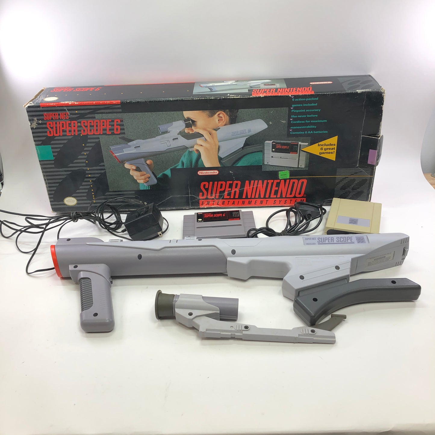 Super Nintendo Super Scope 6 Controller SNS-013 Gray Complete w Original Box 