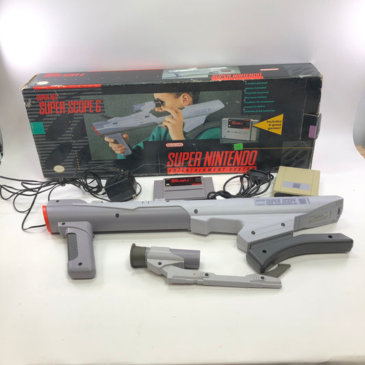 Super Nintendo Super Scope 6 Controller SNS-013 Gray Complete w Original Box 