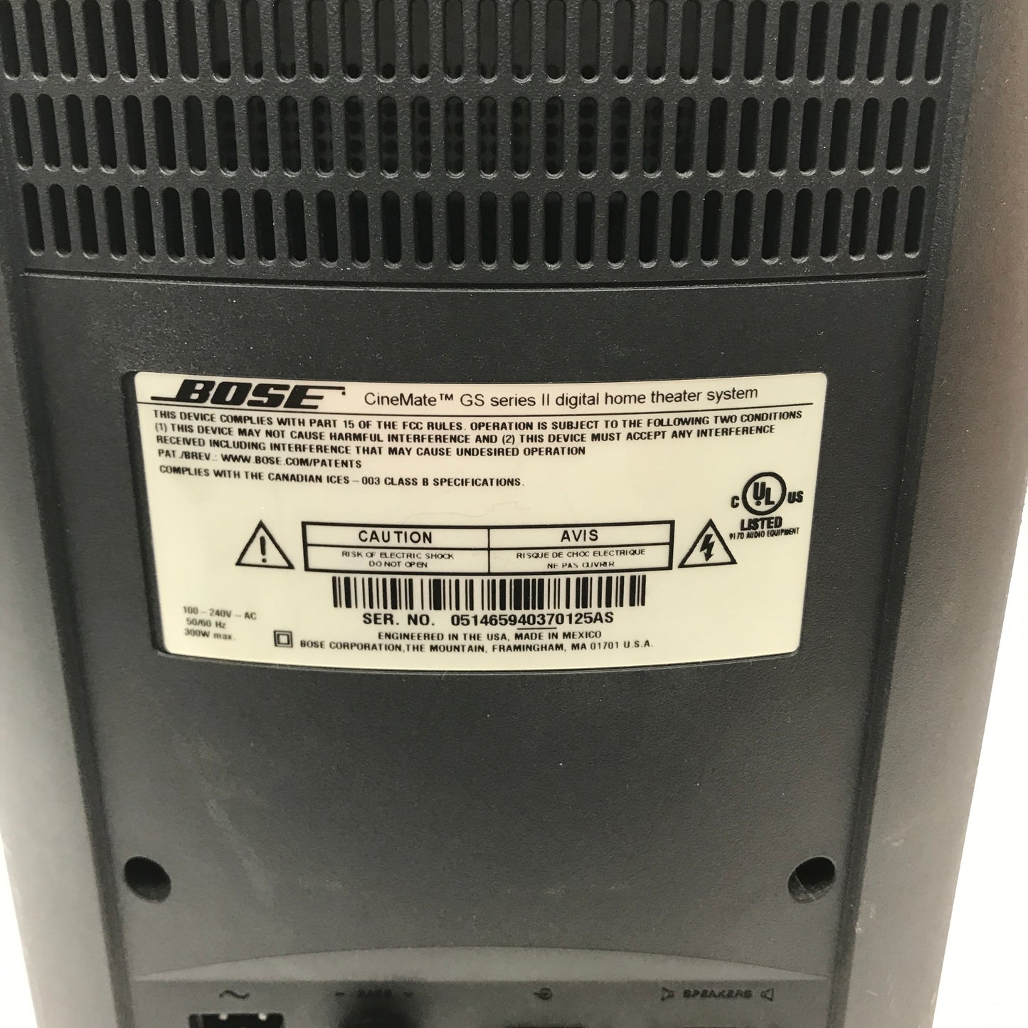 Bose Subwoofer CineMate GS Series II Sub Only w/ Original Cords