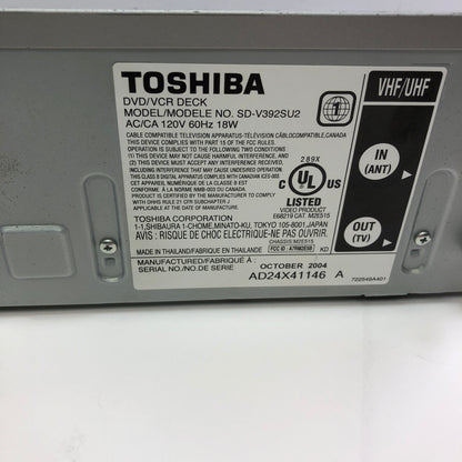 Toshiba SD-V392SU2 DVD/VCR Deck No Remote
