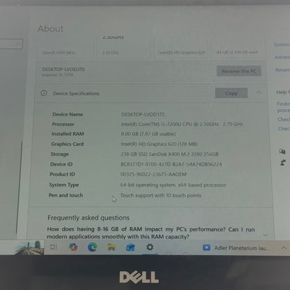 Dell Inspiron P69G001 13.3" i5-7200U 2.5GHz 8GB RAM 256GB SSD with charger READ
