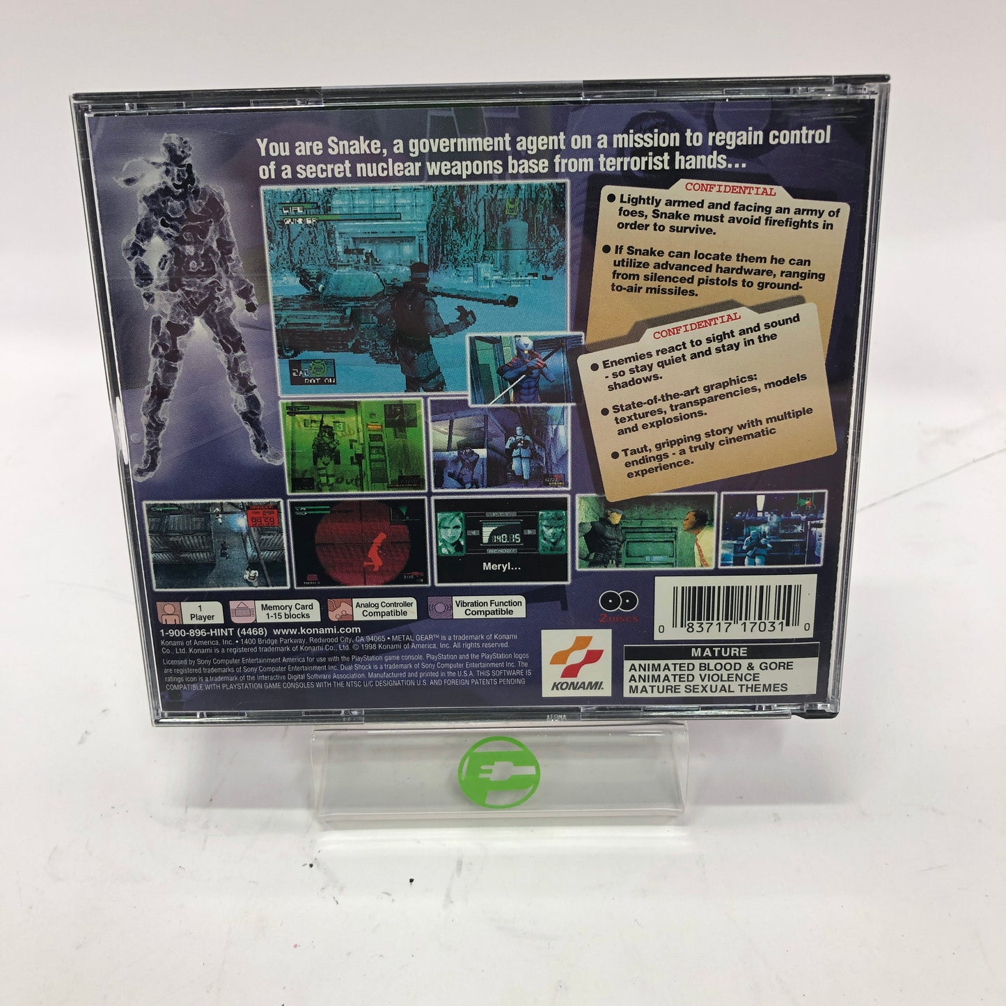 Metal Gear Solid (Sony PlayStation 1 PS1, 1998) w/ Original Case