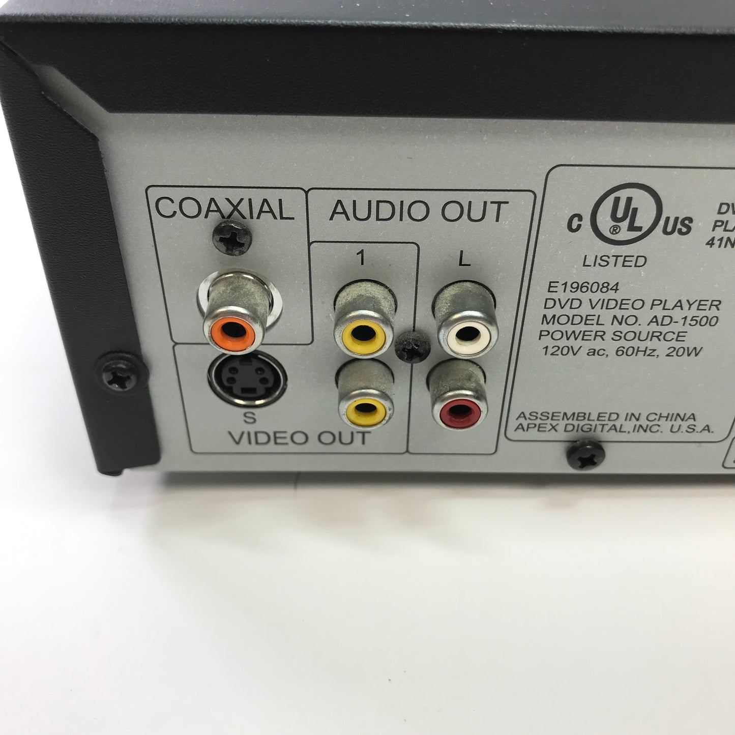 Apex Digital AD-1500 DVD/VCD/MPE/CD PLAYER E196084 w Manual and Remote
