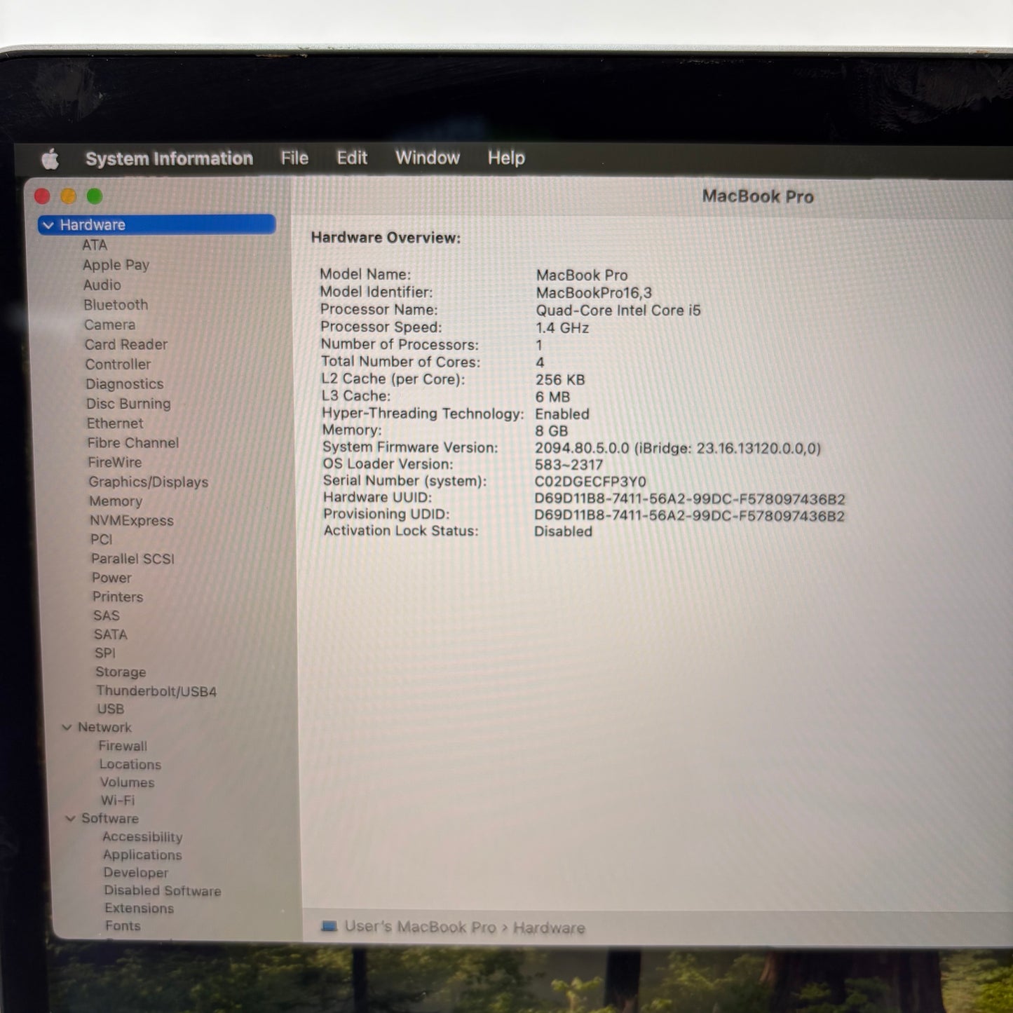2020 Apple Mac Pro i5 1.4GHz 8GB RAM 512GB SSD Iris Plus Graphics Silver A2289