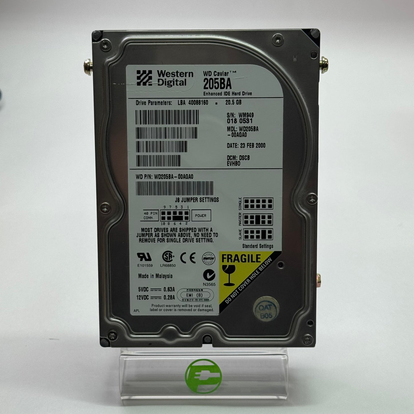 Western Digital 3.5" WD Caviar 20.5GB PATA/IDE Molex 4 pin HDD WD205BA