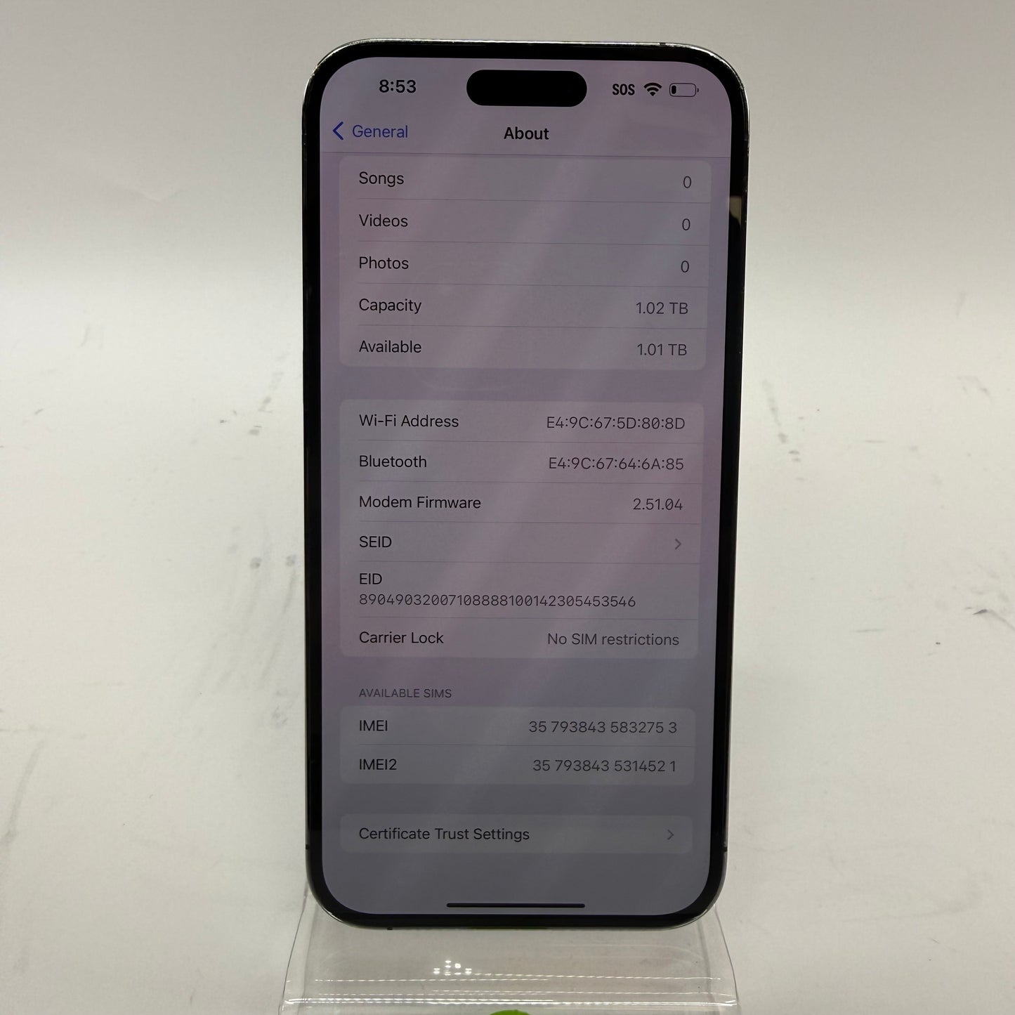 Unlocked Apple iPhone 14 Pro Max 1TB 17.4.1 Deep purple MQ953LL/A