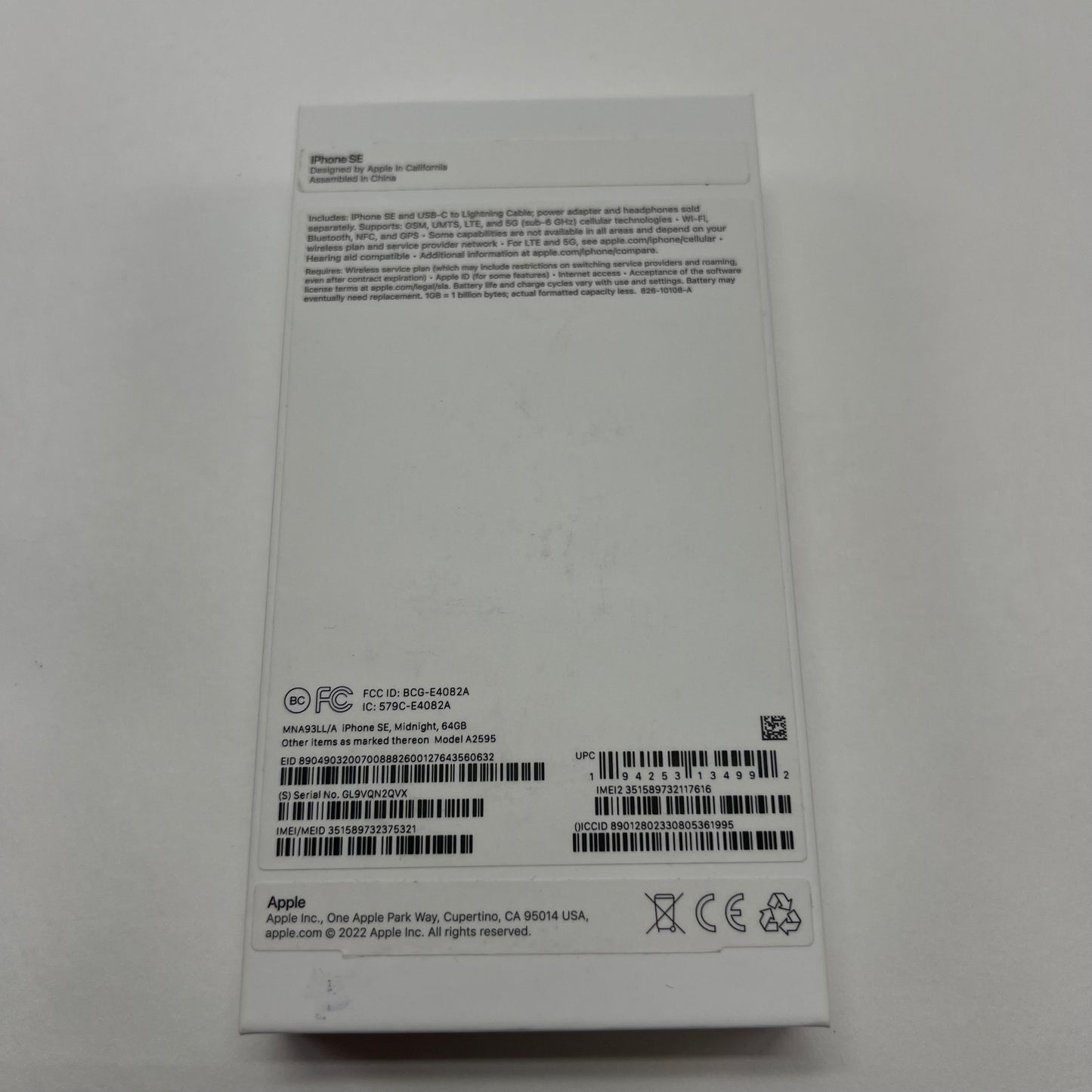 Factory Unlocked Apple iPhone SE 3rd Gen 64GB Midnight MNA93LL/A