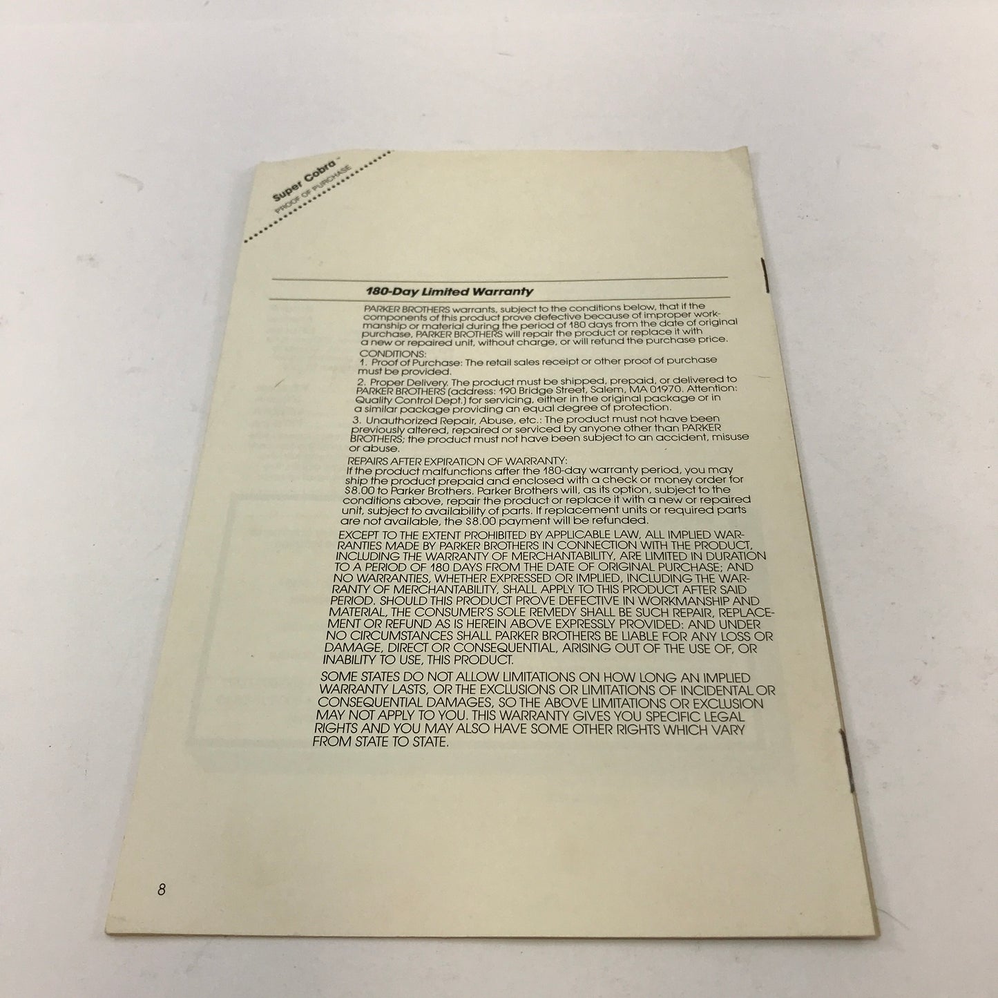 Super Cobra (Atari 400, 1982) Cartridge and Manual Only