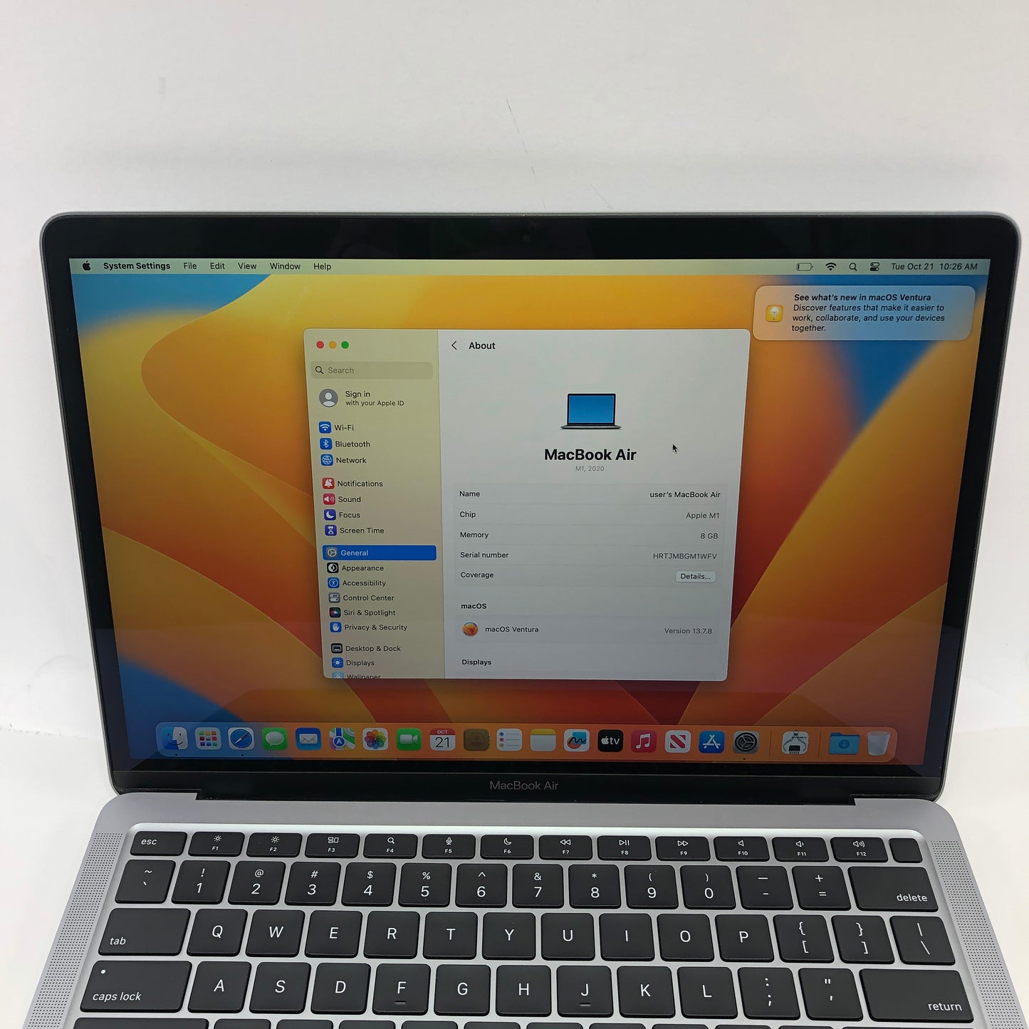 2020 Apple MacBook Air 13.3" M1 7C GPU 3.2GHz 8GB RAM 256GB SSD A2337