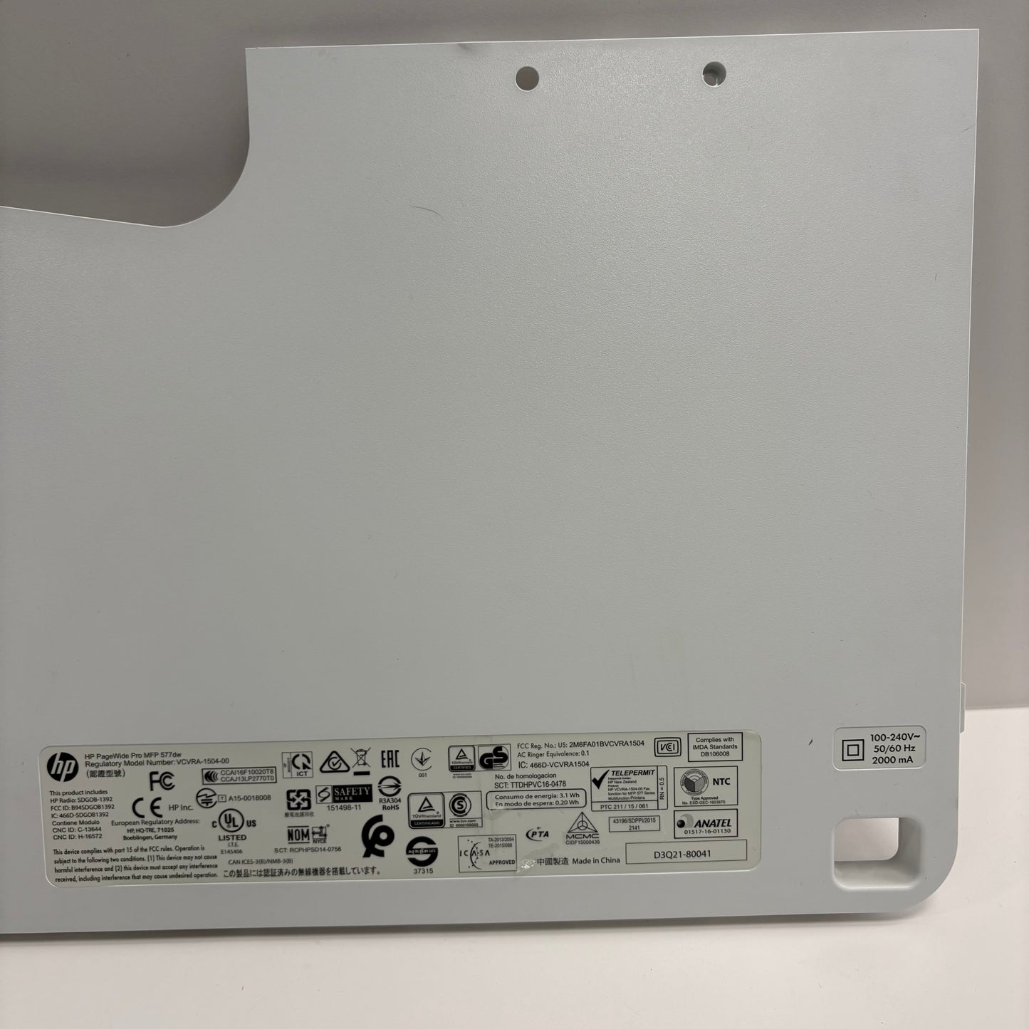 HP PageWide Pro MFP 577dw Printer Back Panel D3Q17-90001