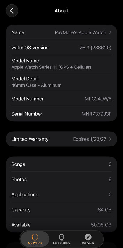 Unlocked Apple Watch Series 11 46MM Jet Black Aluminum Black SportBand MFC24LW/A