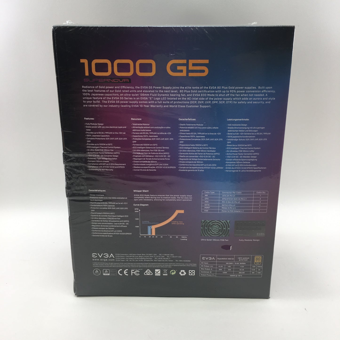 New EVGA 1000 G5 SUPERVOVA Power Supply 220-G5