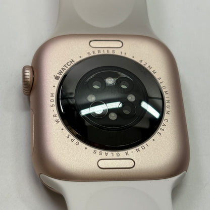 GPS Only Apple Watch Series 11 42MM Rose Gold Aluminum WhiteSport Band MEU04LW/A