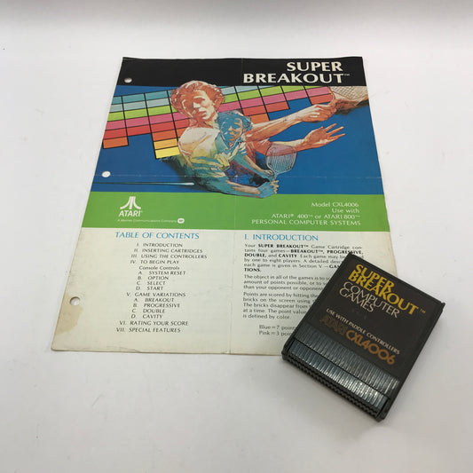 Super Breakout (Atari 400, 1979) Cartridge and Manual Only