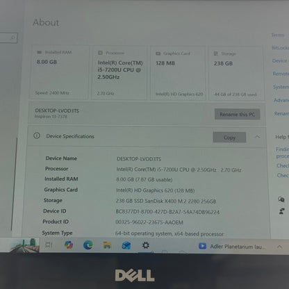 Dell Inspiron P69G001 13.3" i5-7200U 2.5GHz 8GB RAM 256GB SSD with charger READ