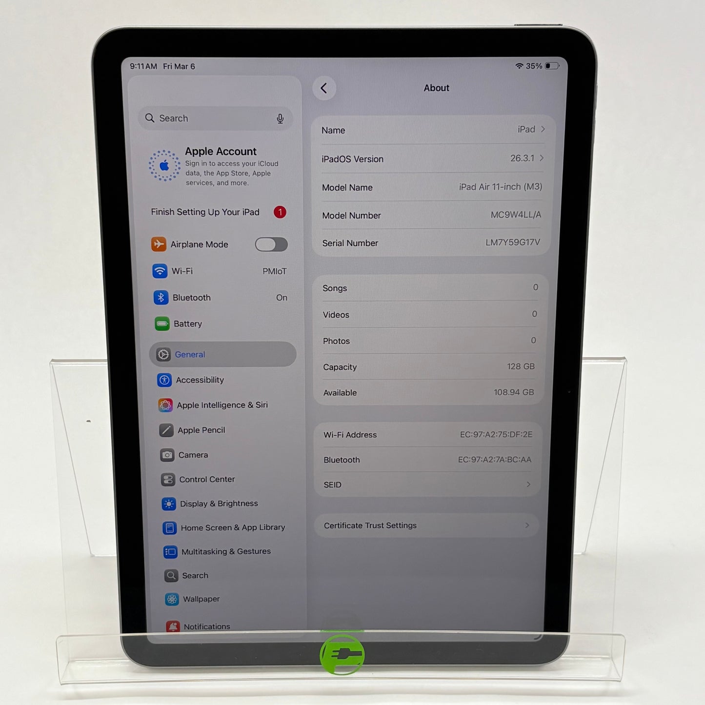 WiFi Only Apple iPad Air 11" M3 128GB Space Gray MC9W4LL/A