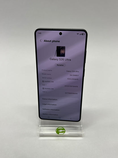 Open box Unlocked Samsung Galaxy S26 Ultra 256GB Absolute Black