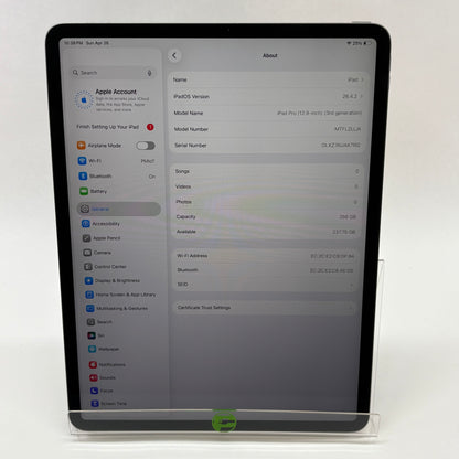 WiFi Only Apple iPad Pro 12.9" 3rd Gen 256GB Space Gray MTFL2LL/A