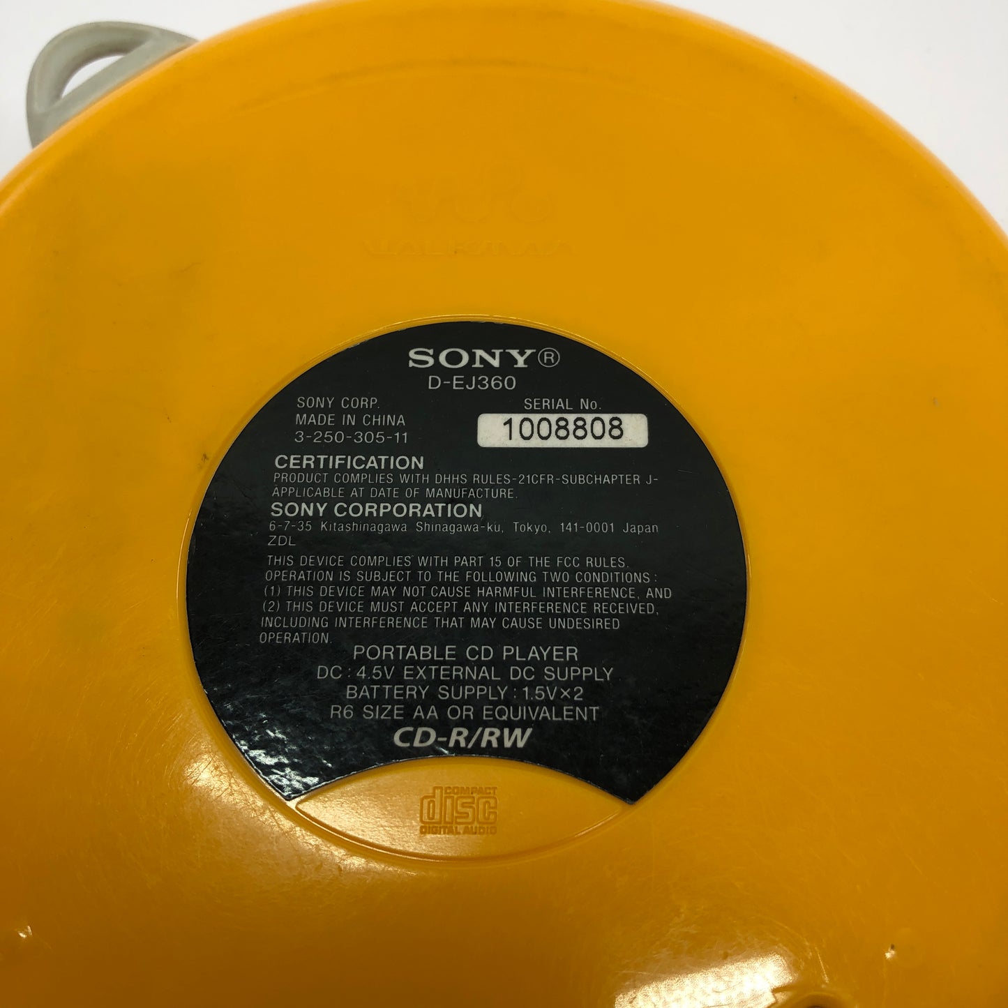 Sony D-EJ360 CD Walkman Yellow PSYC Tested and Working G-Protection