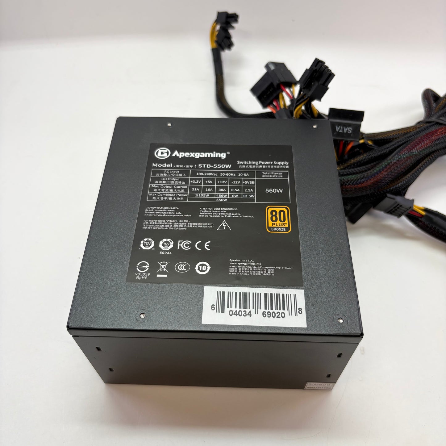 Apexgaming STB-550W NA 80 Plus Bronze 550W Non Modular Switching Power Supply