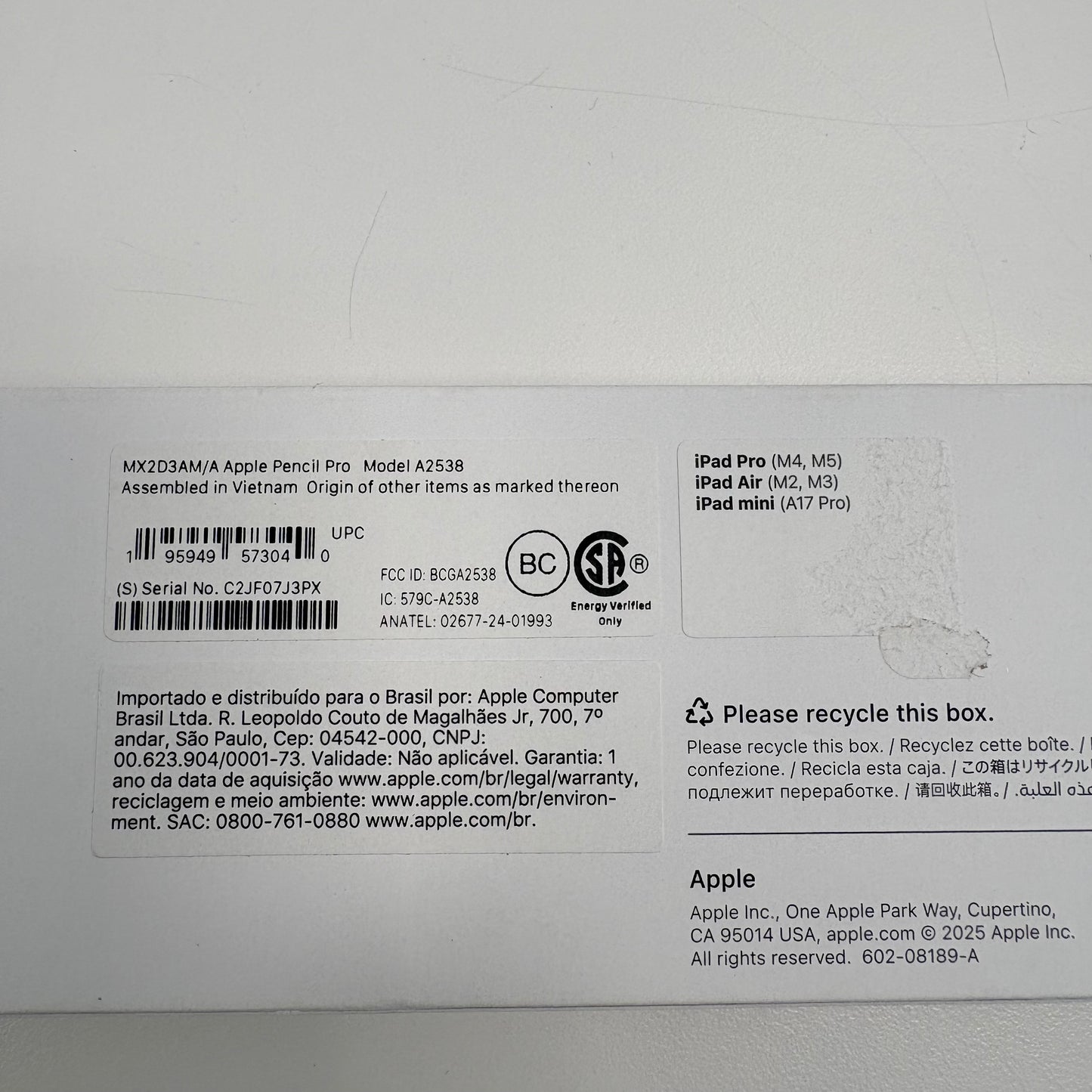 Apple Pencil Pro Smart Pencil Stylus White MX2D3AM/A